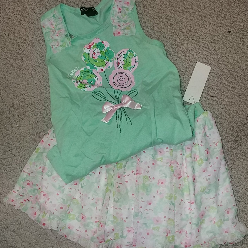 NWT Girls 2 Pc Skirt Floral Outfit 6